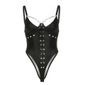 Gothic Chain Slim leather Backless Jumpsuit