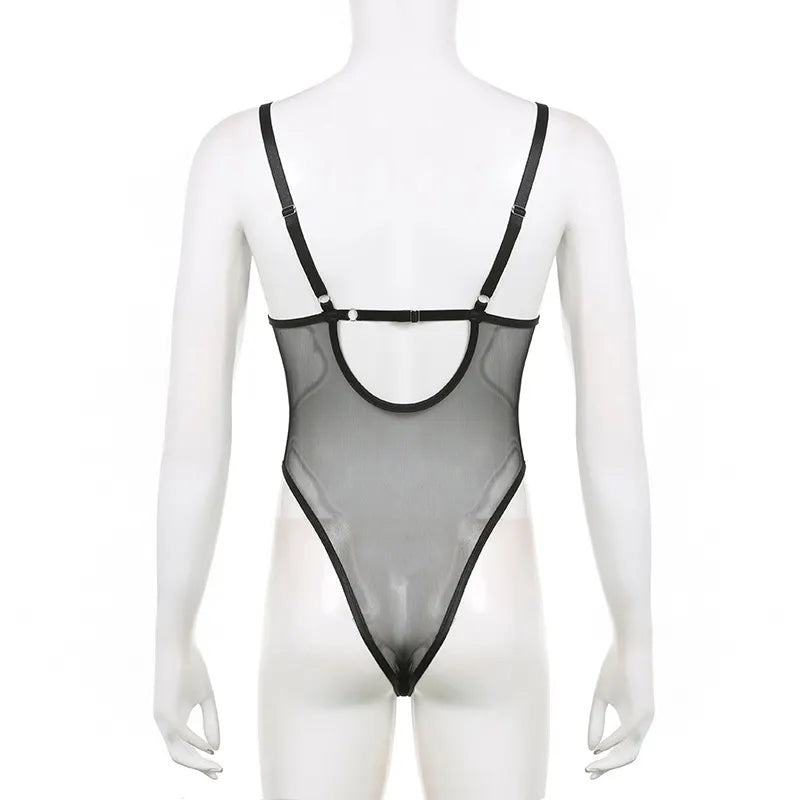 Gothic Chain Slim leather Backless Jumpsuit