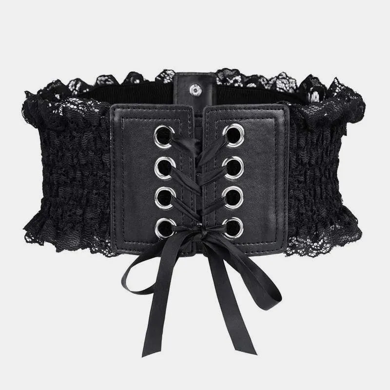 Black Lace Up Elasticated Belt