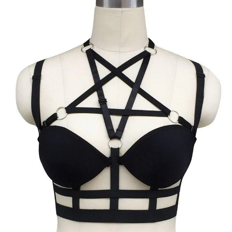 Hand Made Goth Pentagram Harness Including Bra