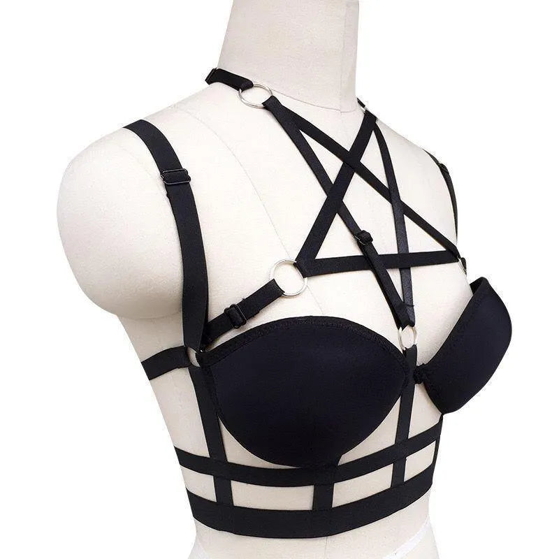 Hand Made Goth Pentagram Harness Including Bra