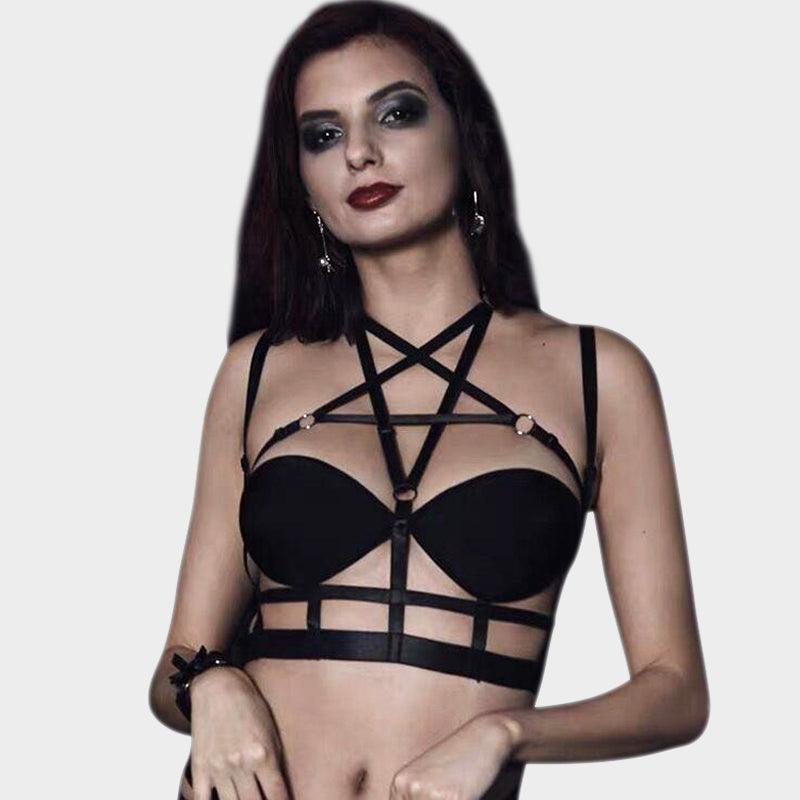 Hand Made Goth Pentagram Harness Including Bra