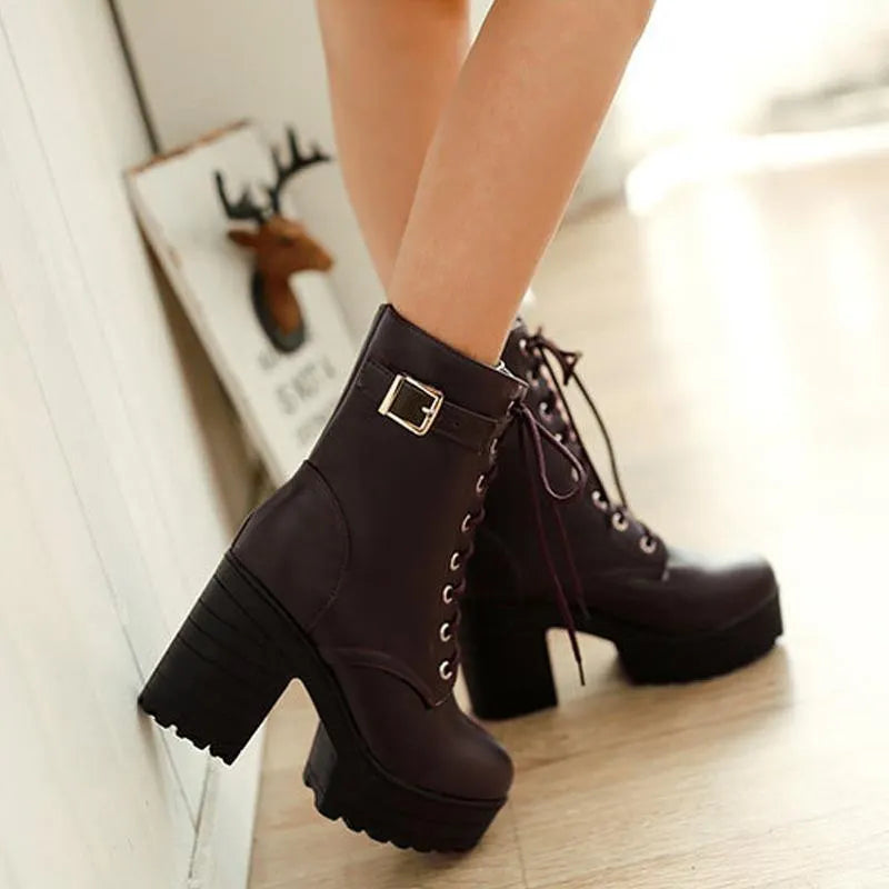 Lace-up High Heel Boots