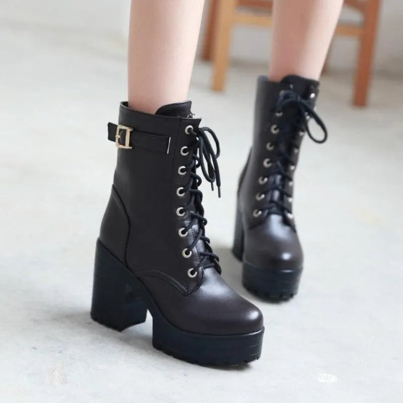 Lace-up High Heel Boots