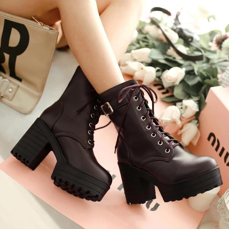 Lace-up High Heel Boots