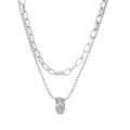 Ring Pendant Double Chain Choker Necklace