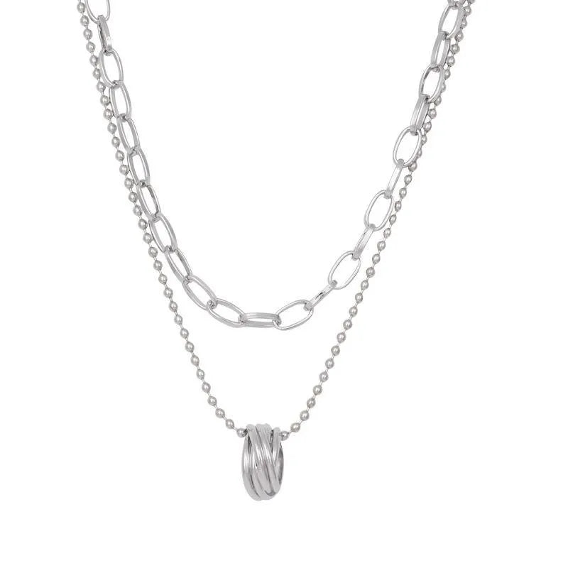 Ring Pendant Double Chain Choker Necklace