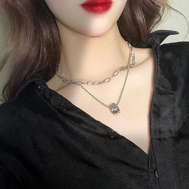 Ring Pendant Double Chain Choker Necklace