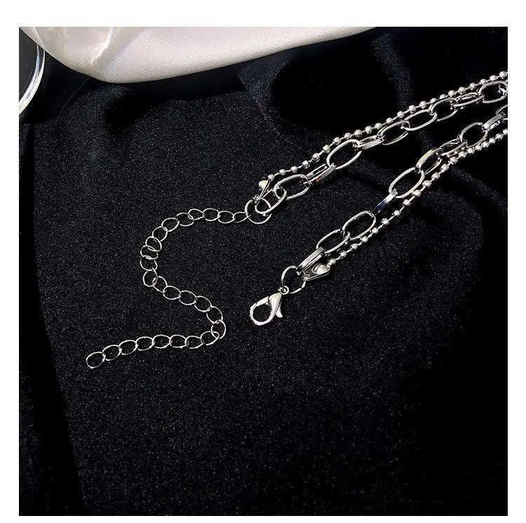 Ring Pendant Double Chain Choker Necklace