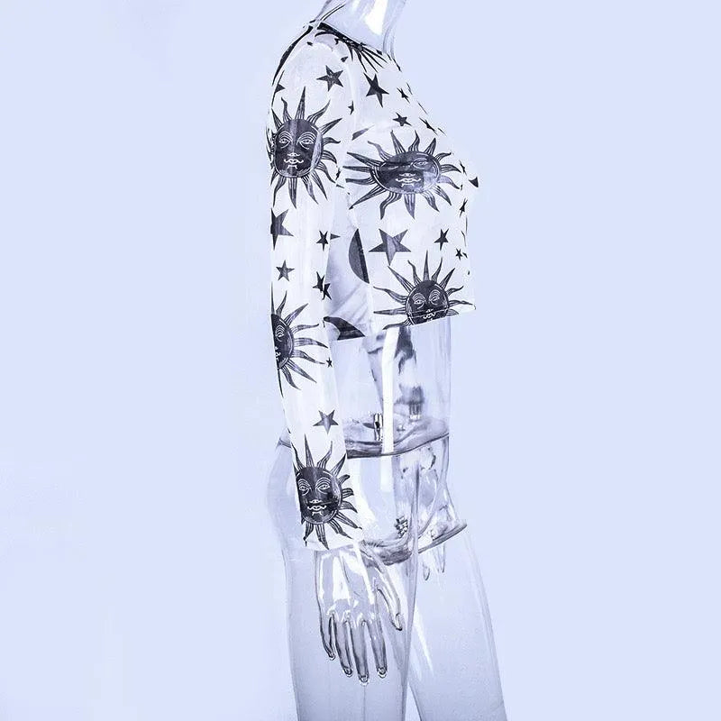 Sun Moon God Mesh Top