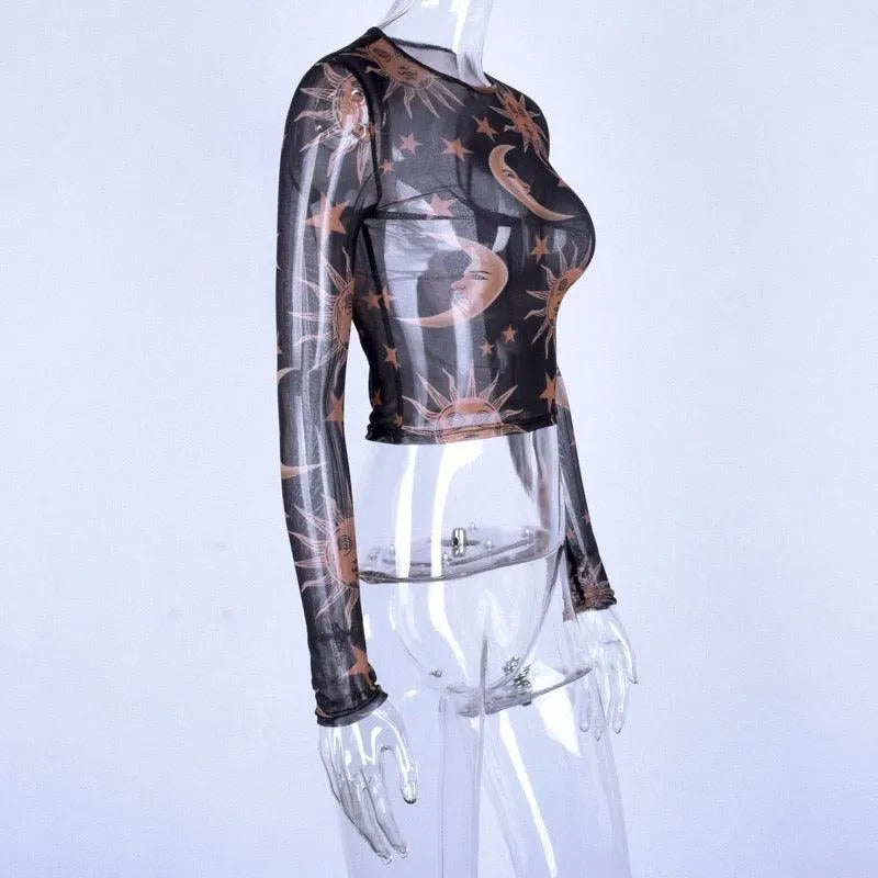 Sun Moon God Mesh Top