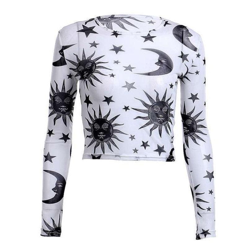 Sun Moon God Mesh Top