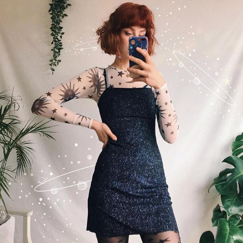 Sun Moon God Mesh Top