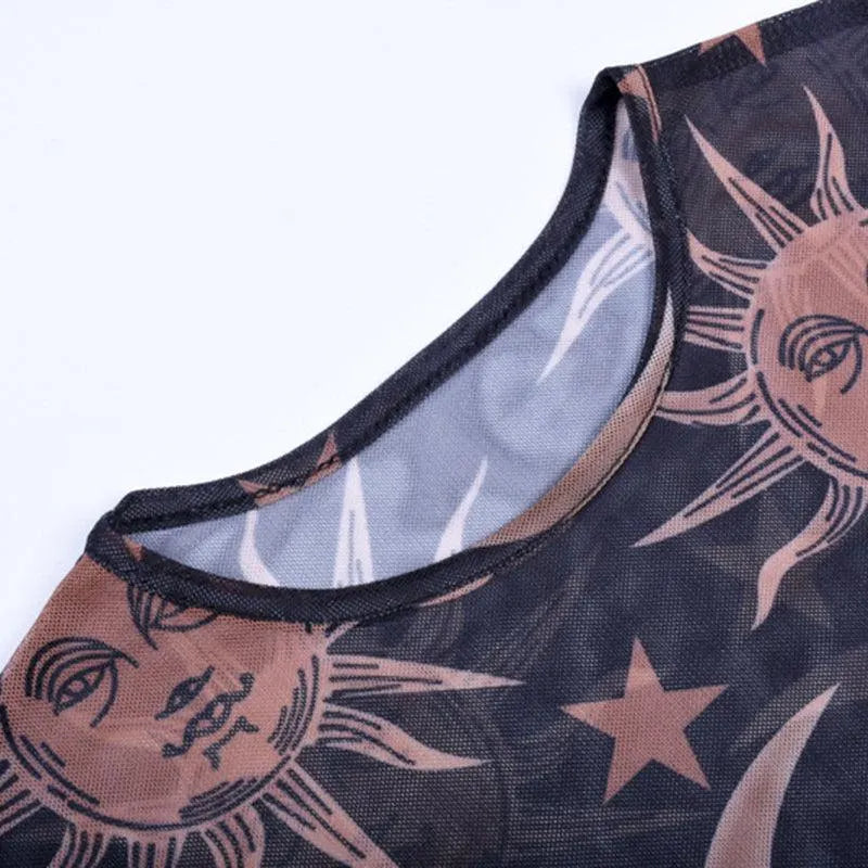 Sun Moon God Mesh Top