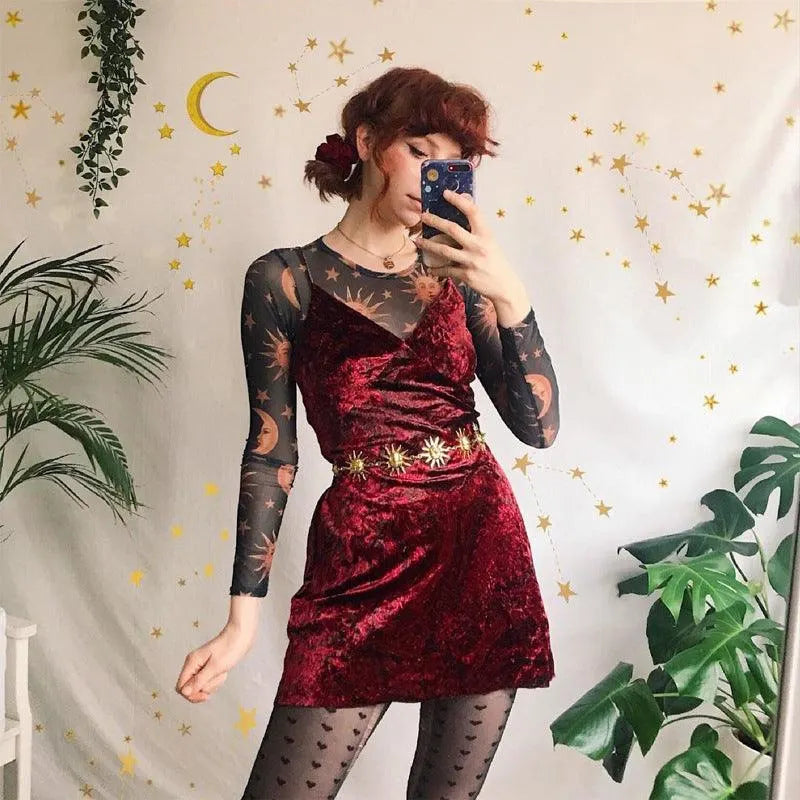 Sun Moon God Mesh Top