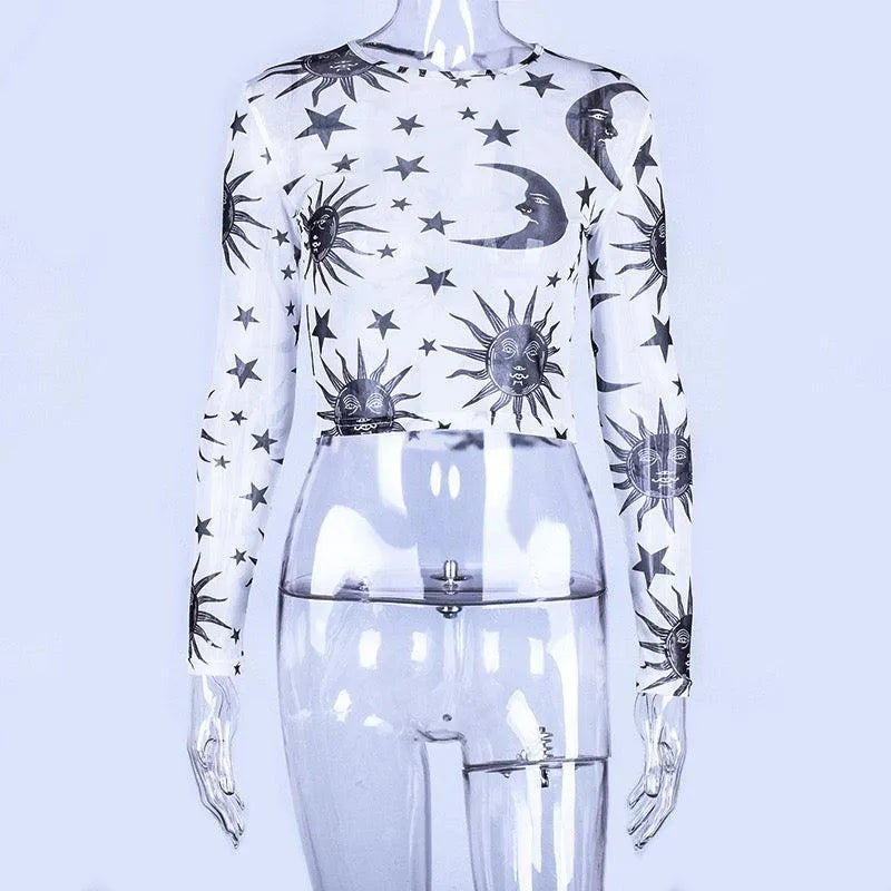 Sun Moon God Mesh Top