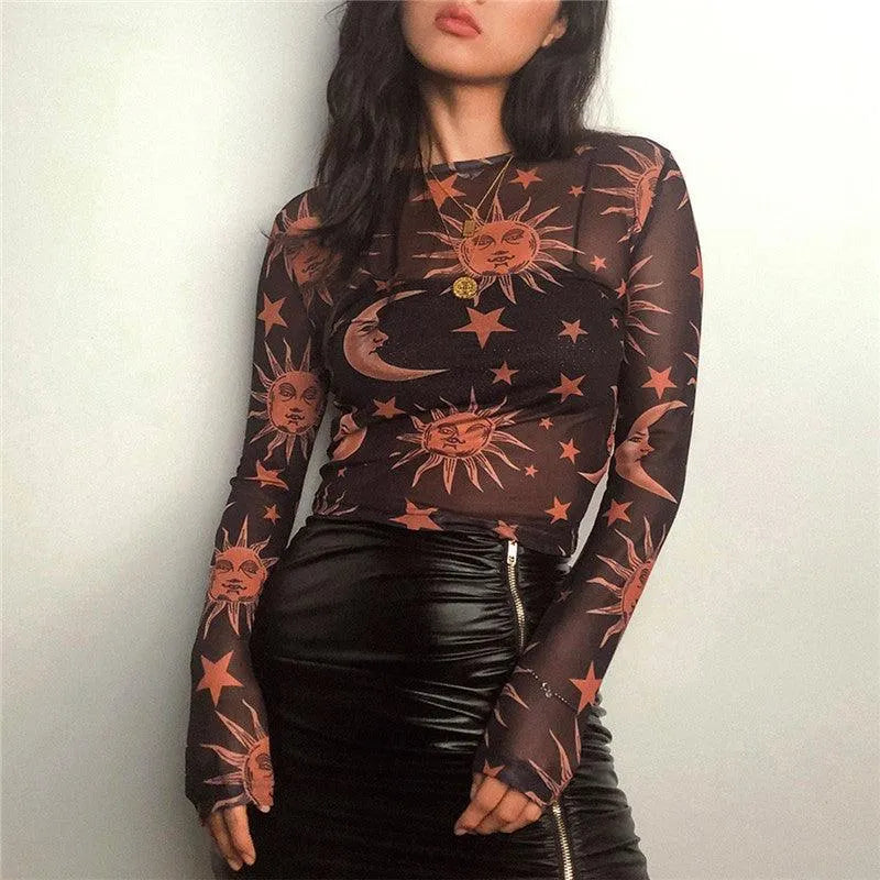 Sun Moon God Mesh Top