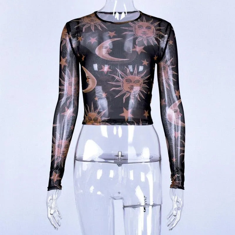 Sun Moon God Mesh Top