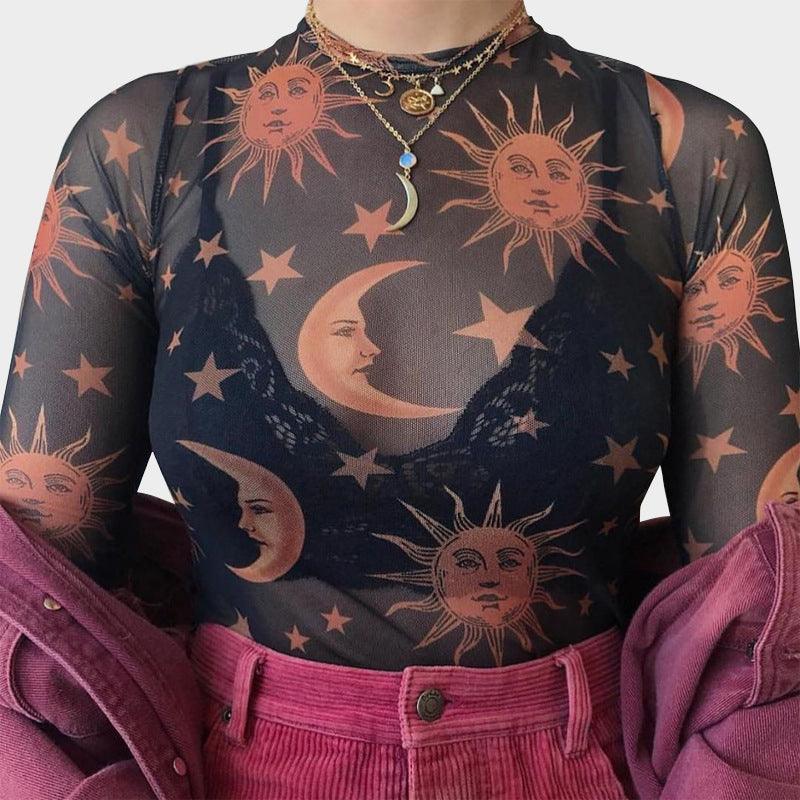 Sun Moon God Mesh Top
