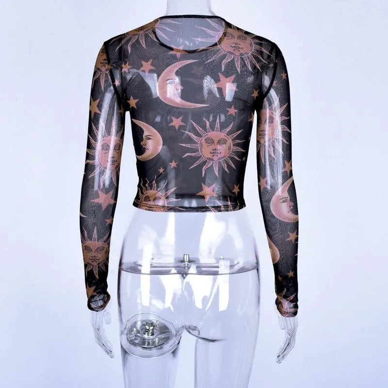 Sun Moon God Mesh Top