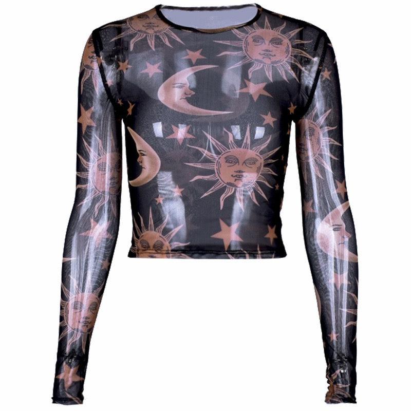 Sun Moon God Mesh Top