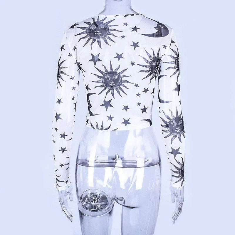 Sun Moon God Mesh Top