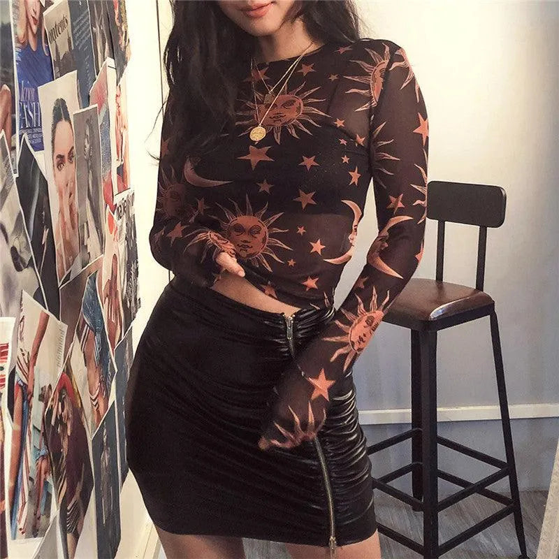 Sun Moon God Mesh Top