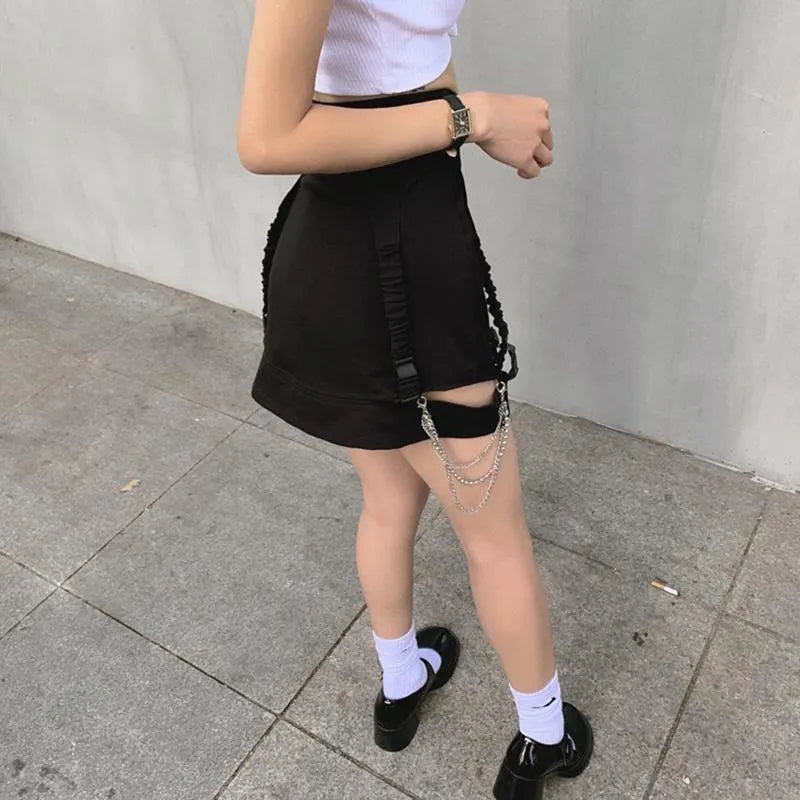 High Waist Chain Hollowed Out Tight Skirt