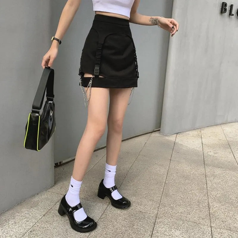 High Waist Chain Hollowed Out Tight Skirt