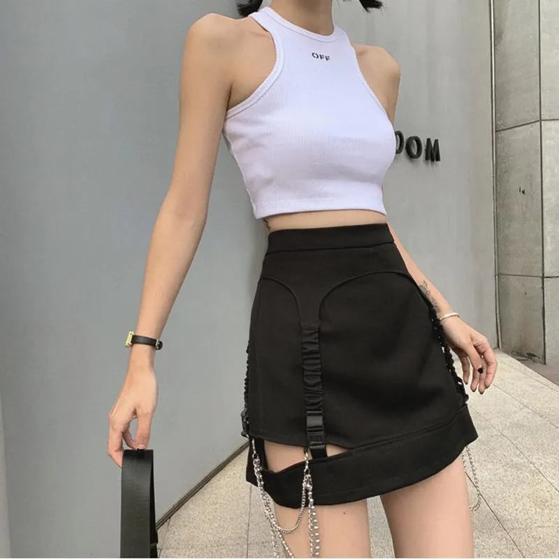 High Waist Chain Hollowed Out Tight Skirt