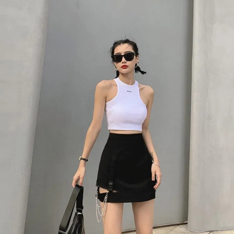 High Waist Chain Hollowed Out Tight Skirt