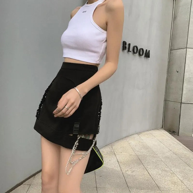High Waist Chain Hollowed Out Tight Skirt