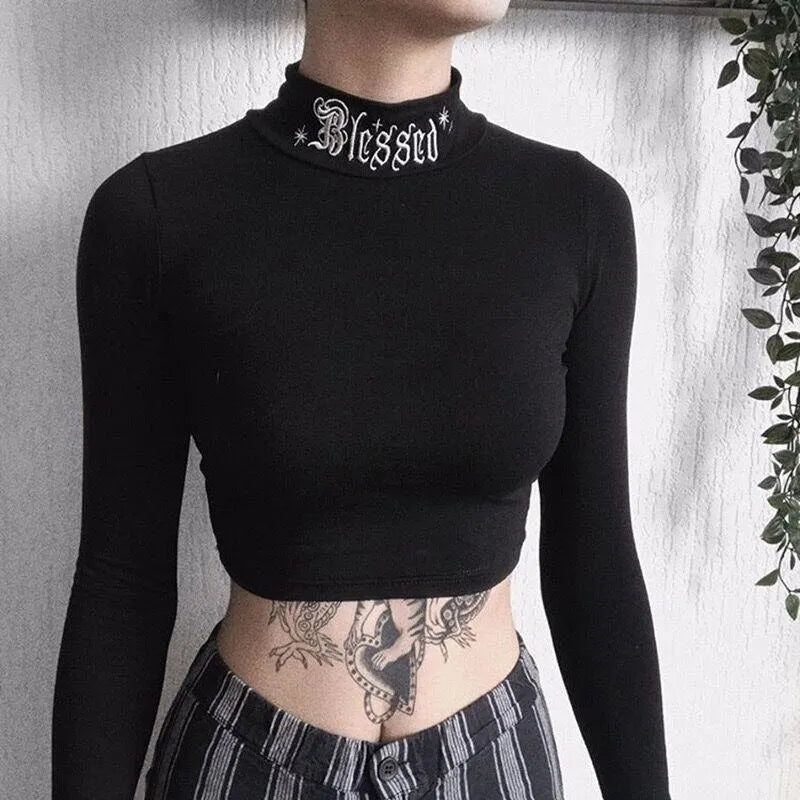 Embroidery Letter Printed Neck Top