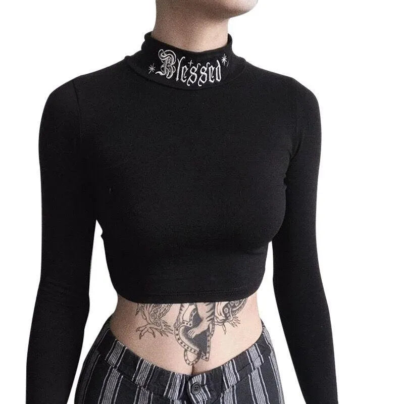 Embroidery Letter Printed Neck Top