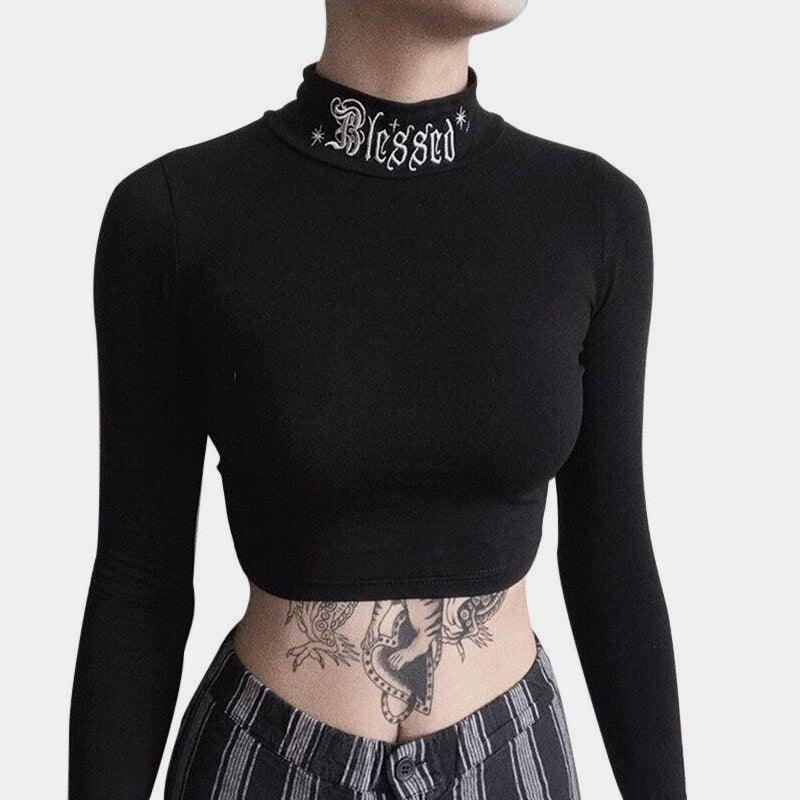 Embroidery Letter Printed Neck Top