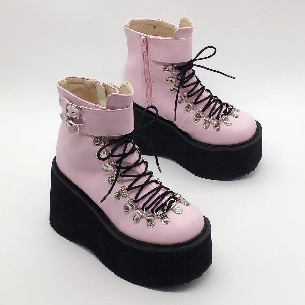Lace Up Buckles Platform Ankle Boots