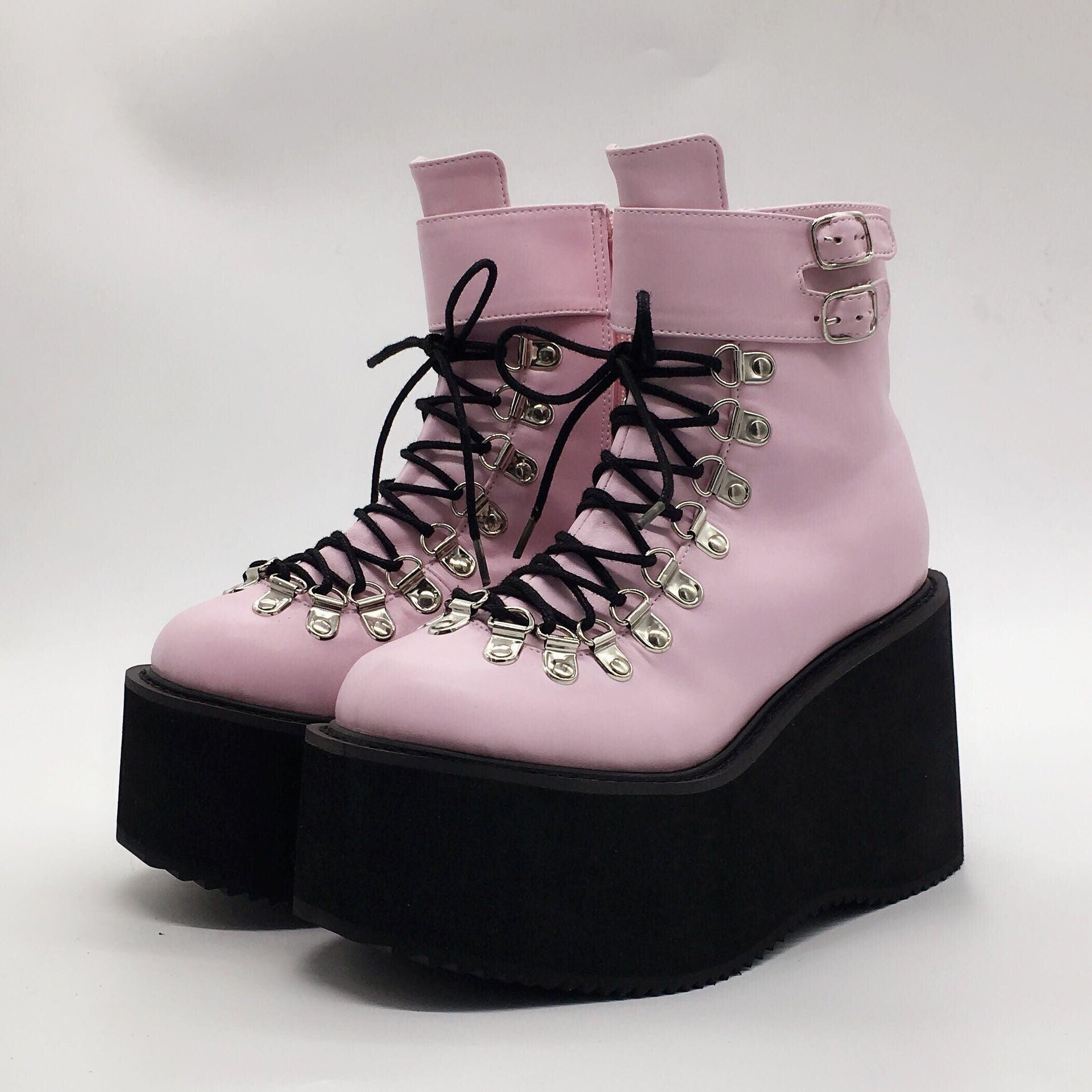 Lace Up Buckles Platform Ankle Boots