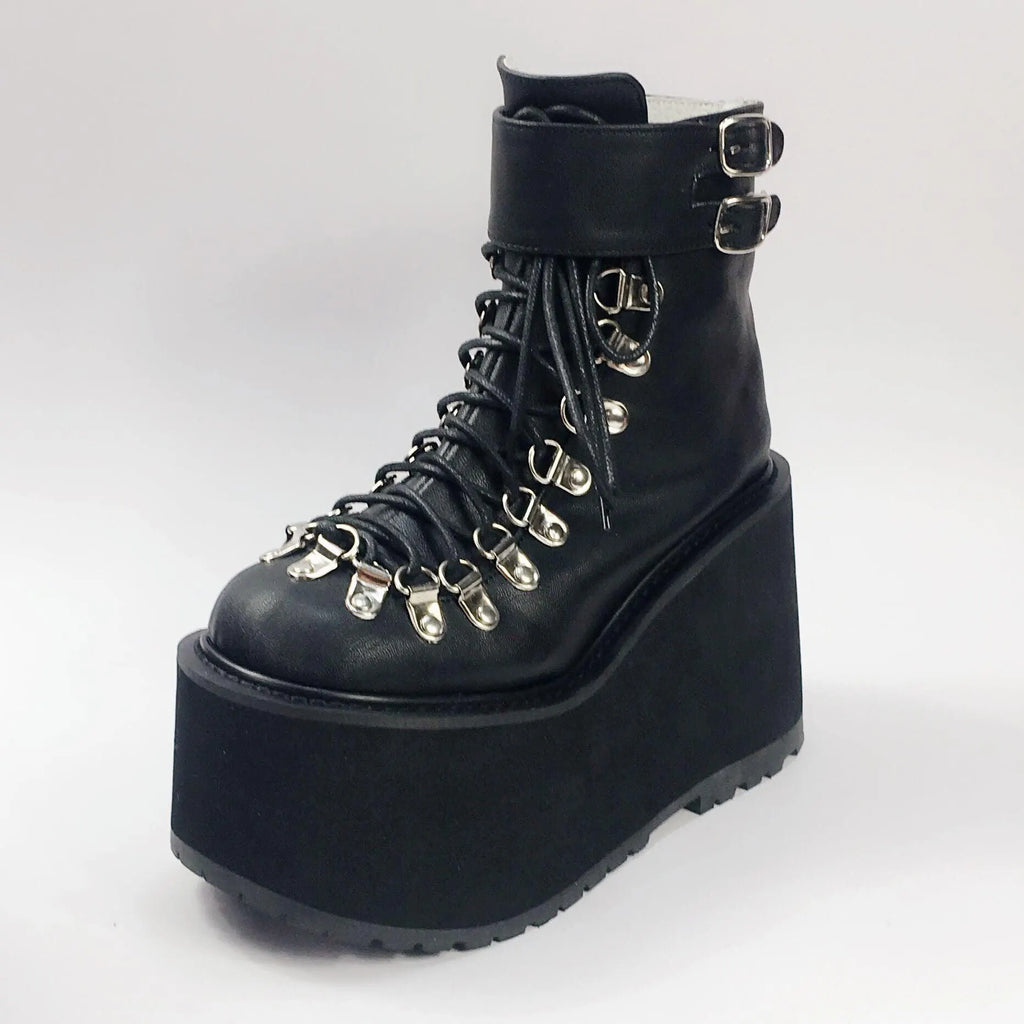 Lace Up Buckles Platform Ankle Boots