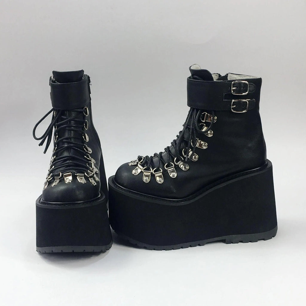 Lace Up Buckles Platform Ankle Boots
