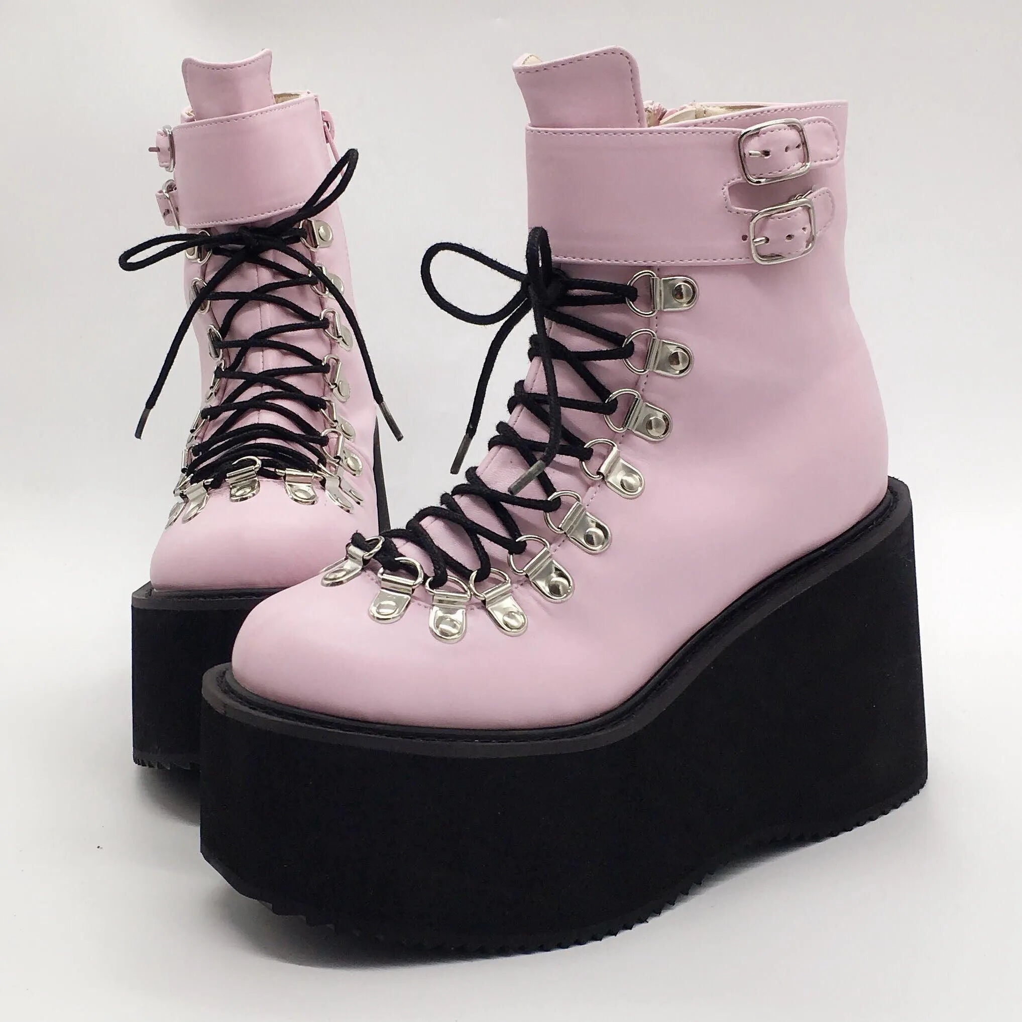 Lace Up Buckles Platform Ankle Boots