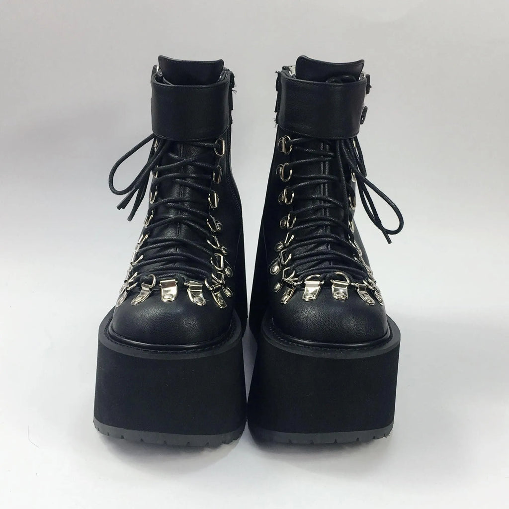 Lace Up Buckles Platform Ankle Boots