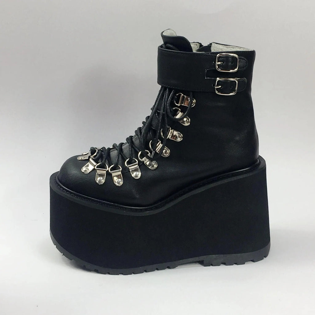 Lace Up Buckles Platform Ankle Boots