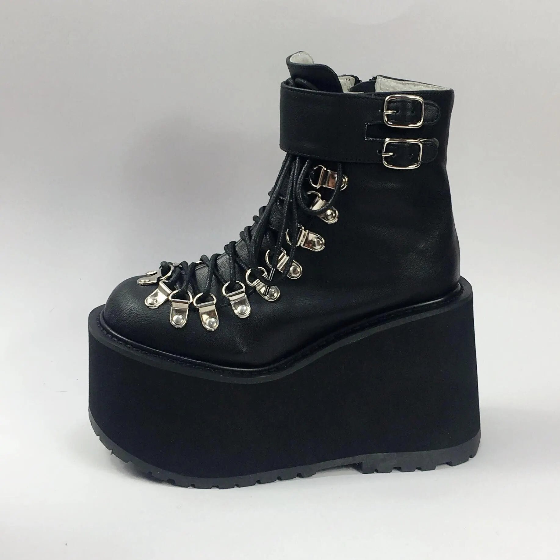 Lace Up Buckles Platform Ankle Boots