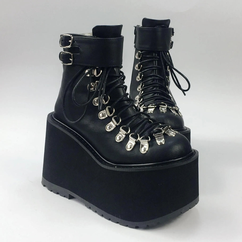 Lace Up Buckles Platform Ankle Boots