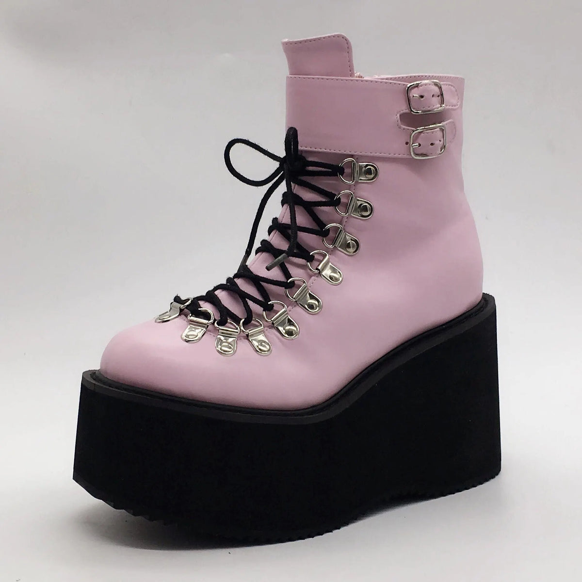 Lace Up Buckles Platform Ankle Boots