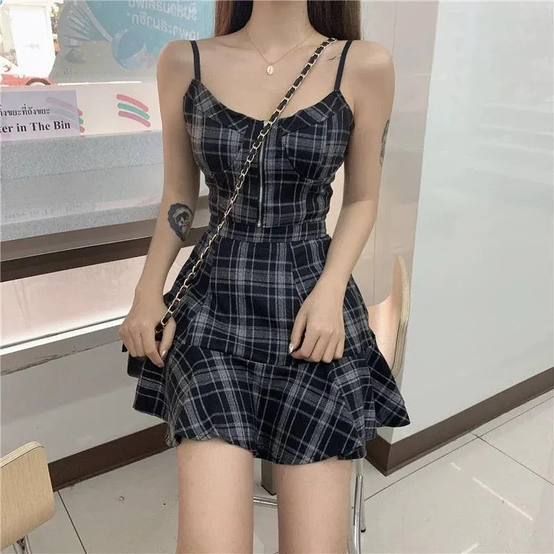 Plaid Tank Top and Skirt Set