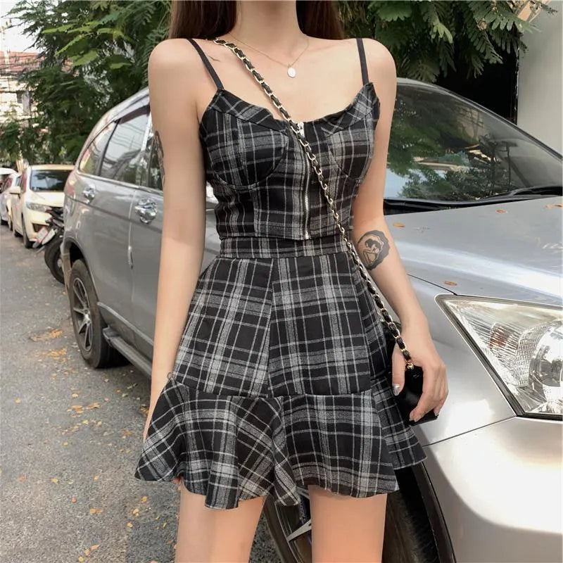 Plaid Tank Top and Skirt Set