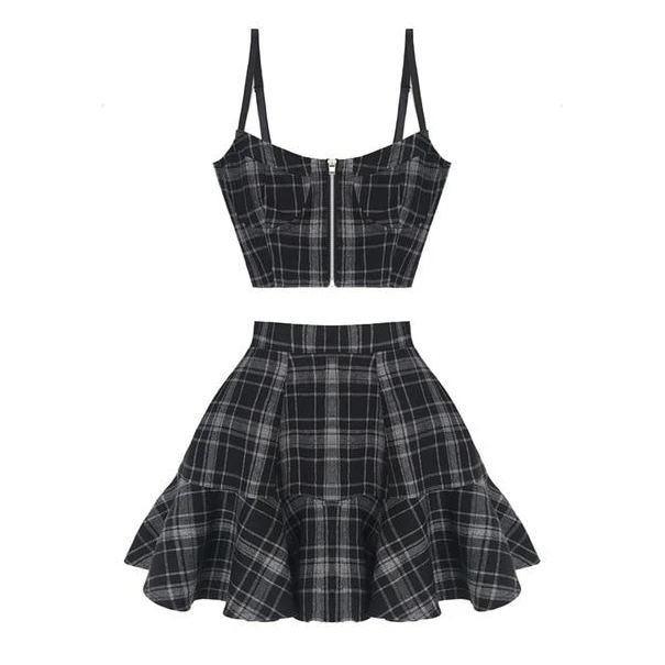 Plaid Tank Top and Skirt Set
