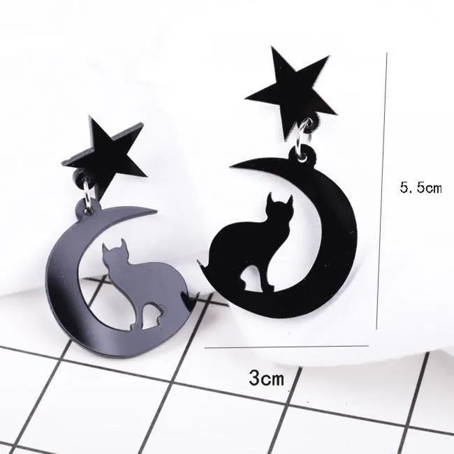 Luna Sailor Moon Star Cat Black Earrings