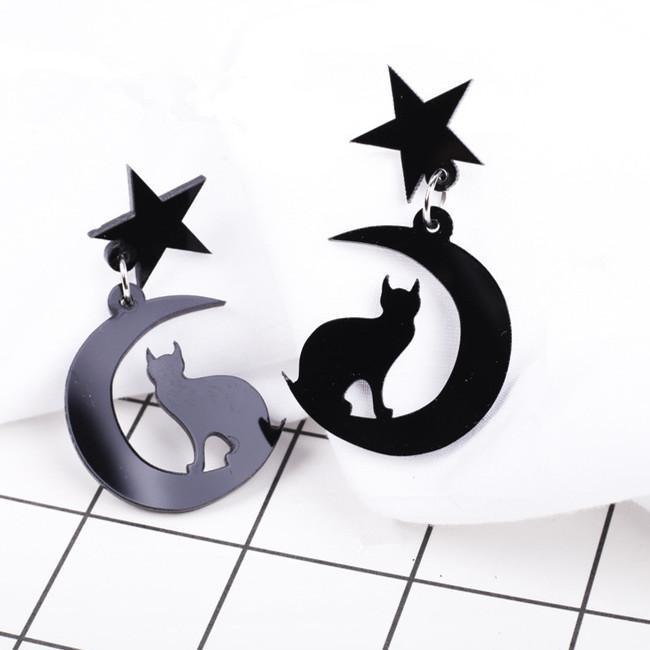 Luna Sailor Moon Star Cat Black Earrings